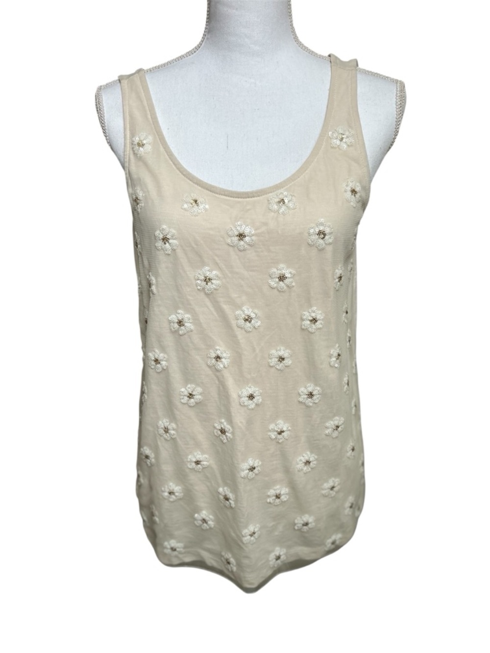 LOFT Cream Daisy Appliqué Tank Top